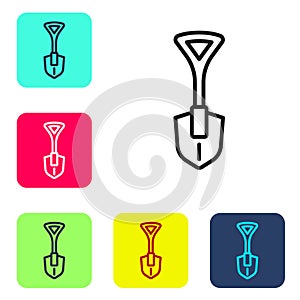 Black line Shovel icon isolated on white background. Gardening tool. Tool for horticulture, agriculture, farming. Set