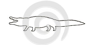 Black line silhouette of a crocodile with open mouth