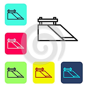 Black line Skate park icon isolated on white background. Set of ramp, roller, stairs for a skatepark. Extreme sport. Set