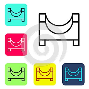 Black line Skate park icon isolated on white background. Set of ramp, roller, stairs for a skatepark. Extreme sport. Set icons in