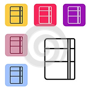 Black line Sketchbook or album icon isolated on white background. Set icons in color square buttons. Vector