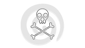 Black line Skull on crossbones icon isolated on white background. Happy Halloween party. 4K Video motion graphic