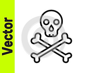 Black line Skull on crossbones icon isolated on white background. Happy Halloween party. Vector