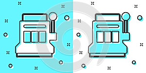 Black line Slot machine icon isolated on green and white background. Random dynamic shapes. Vector