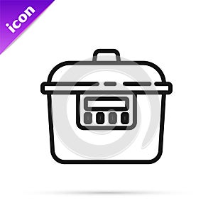 Black line Slow cooker icon isolated on white background. Electric pan. Vector