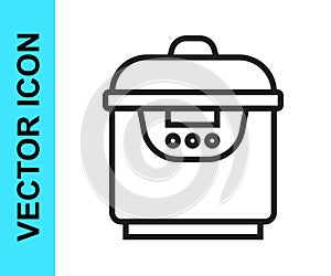 Black line Slow cooker icon isolated on white background. Electric pan. Vector