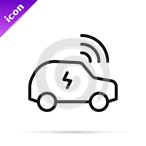 Black line Smart car system with wireless connection icon isolated on white background. Remote car control. Vector