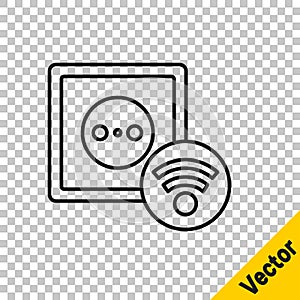 Black line Smart electrical outlet system icon isolated on transparent background. Power socket. Internet of things