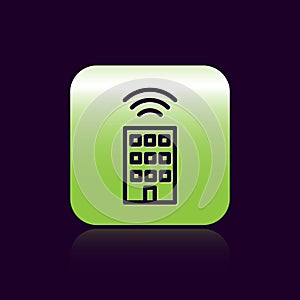 Black line Smart home with wireless icon isolated on black background. Remote control. Internet of things concept with