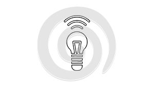 Black line Smart light bulb system icon isolated on white background. Energy and idea symbol. Internet of things concept