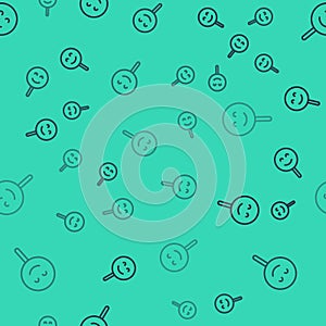 Black line Smile face icon isolated seamless pattern on green background. Smiling emoticon. Happy smiley chat symbol