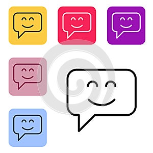 Black line Smile face icon isolated on white background. Smiling emoticon. Happy smiley chat symbol. Set icons in color