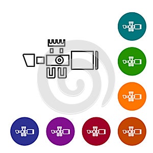 Black line Sniper optical sight icon isolated on white background. Sniper scope crosshairs. Set icons in color circle