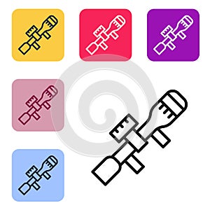 Black line Sniper optical sight icon isolated on white background. Sniper scope crosshairs. Set icons in color square buttons.