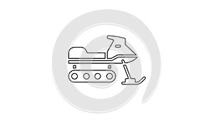 Black line Snowmobile icon isolated on white background. Snowmobiling sign. Extreme sport. 4K Video motion graphic