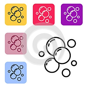 Black line Soap water bubbles icon isolated on white background. Set icons in color square buttons. Vector