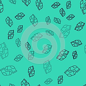 Black line Socks icon isolated seamless pattern on green background. Vector