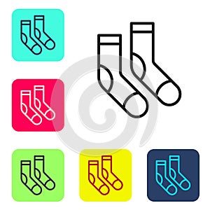 Black line Socks icon isolated on white background. Set icons in color square buttons. Vector