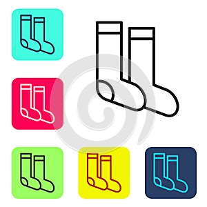 Black line Socks icon isolated on white background. Set icons in color square buttons. Vector