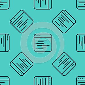 Black line Software, web developer programming code icon isolated seamless pattern on green background. Javascript