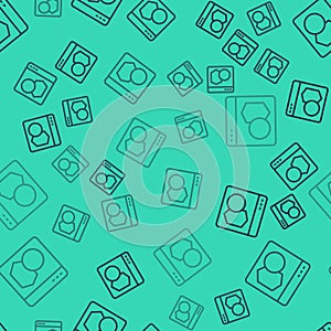 Black line Software, web developer programming code icon isolated seamless pattern on green background. Javascript