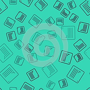 Black line Software, web developer programming code icon isolated seamless pattern on green background. Javascript
