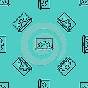 Black line Software, web development, programming concept icon isolated seamless pattern on green background. Programming language