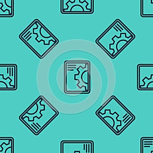 Black line Software, web development, programming concept icon isolated seamless pattern on green background