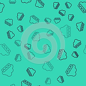 Black line Software, web development, programming concept icon isolated seamless pattern on green background