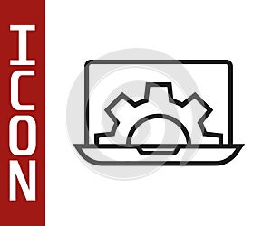 Black line Software, web development, programming concept icon isolated on white background. Programming language and program code