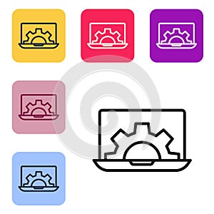 Black line Software, web development, programming concept icon isolated on white background. Programming language and