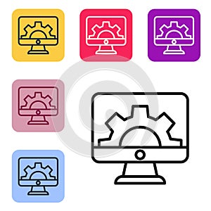 Black line Software, web development, programming concept icon isolated on white background. Programming language and