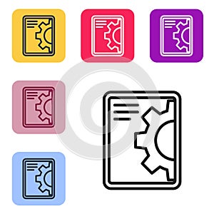 Black line Software, web development, programming concept icon isolated on white background. Programming language and