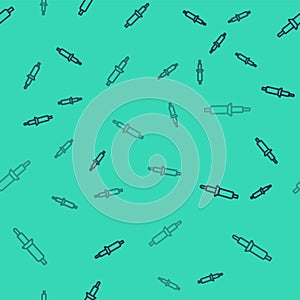 Black line Soldering iron icon isolated seamless pattern on green background. Vector