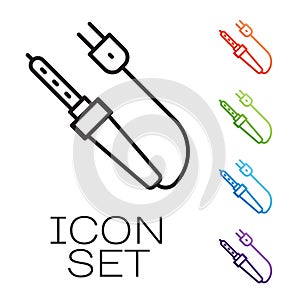 Black line Soldering iron icon isolated on white background. Set icons colorful. Vector