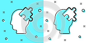 Black line Solution to the problem in psychology icon isolated on green and white background. Puzzle. Therapy for mental