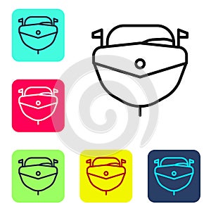Black line Speedboat icon isolated on white background. Set icons in color square buttons. Vector Illustration