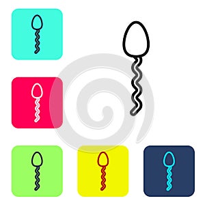 Black line Sperm icon isolated on white background. Set icons in color square buttons. Vector