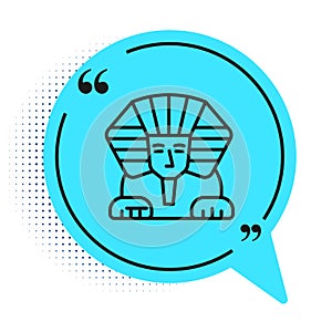 Black line Sphinx - mythical creature of ancient Egypt icon isolated on white background. Blue speech bubble symbol