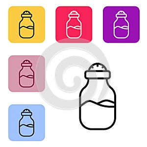Black line Spice in can icon isolated on white background. Seasoning collection. Spice, condiments in a glass can. Set