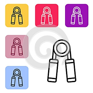 Black line Sport expander icon isolated on white background. Sport equipment. Set icons in color square buttons. Vector