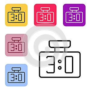 Black line Sport mechanical scoreboard and result display icon isolated on white background. Set icons in color square