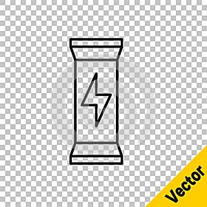 Black line Sports nutrition bodybuilding proteine power drink and food icon isolated on transparent background. Vector