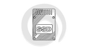 Black line SSD card icon isolated on white background. Solid state drive sign. Storage disk symbol. 4K Video motion