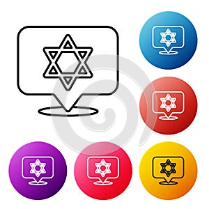 Black line Star of David icon isolated on white background. Jewish religion symbol. Symbol of Israel. Set icons colorful