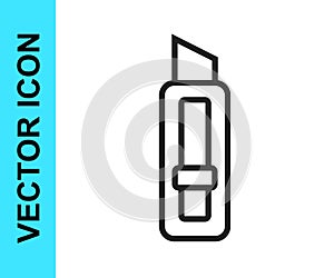 Black line Stationery knife icon isolated on white background. Office paper cutter. Vector