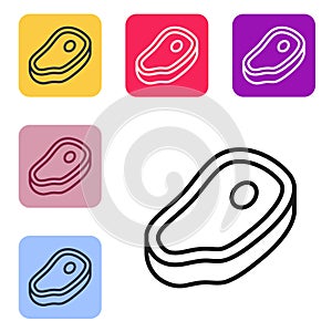 Black line Steak meat icon isolated on white background. Set icons in color square buttons. Vector