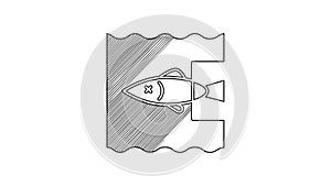 Black line Stop ocean plastic pollution icon isolated on white background. Environment protection concept. Fish say no