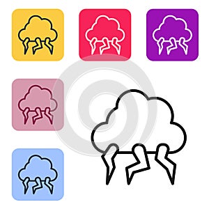 Black line Storm icon isolated on white background. Cloud and lightning sign. Weather icon of storm. Set icons in color