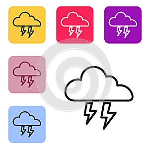Black line Storm icon isolated on white background. Cloud and lightning sign. Weather icon of storm. Set icons in color